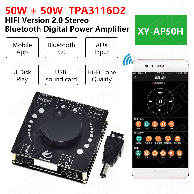 Audio Music Apps - TZT 2X50W Bluetooth 5.0 Amplifier Daya